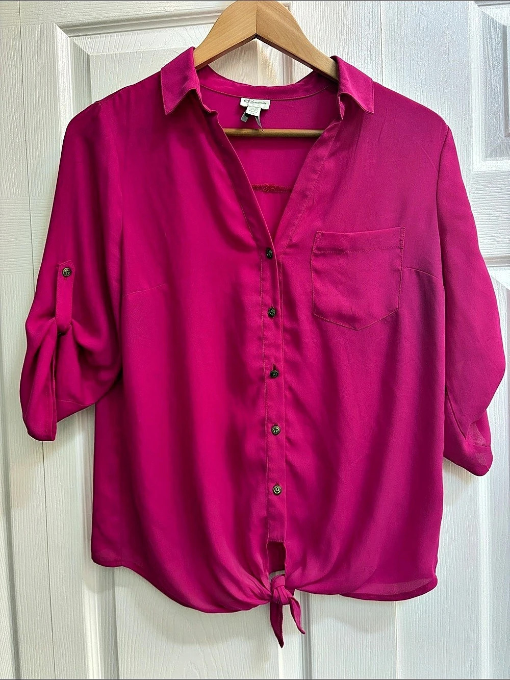 Dynamite Tie-Front Polyester Blouse in Pink Size Medium